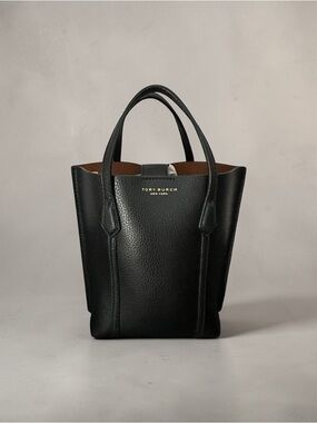 Tory Burch Mini Perry Tote Black Leather Crossbody Bag Handbag